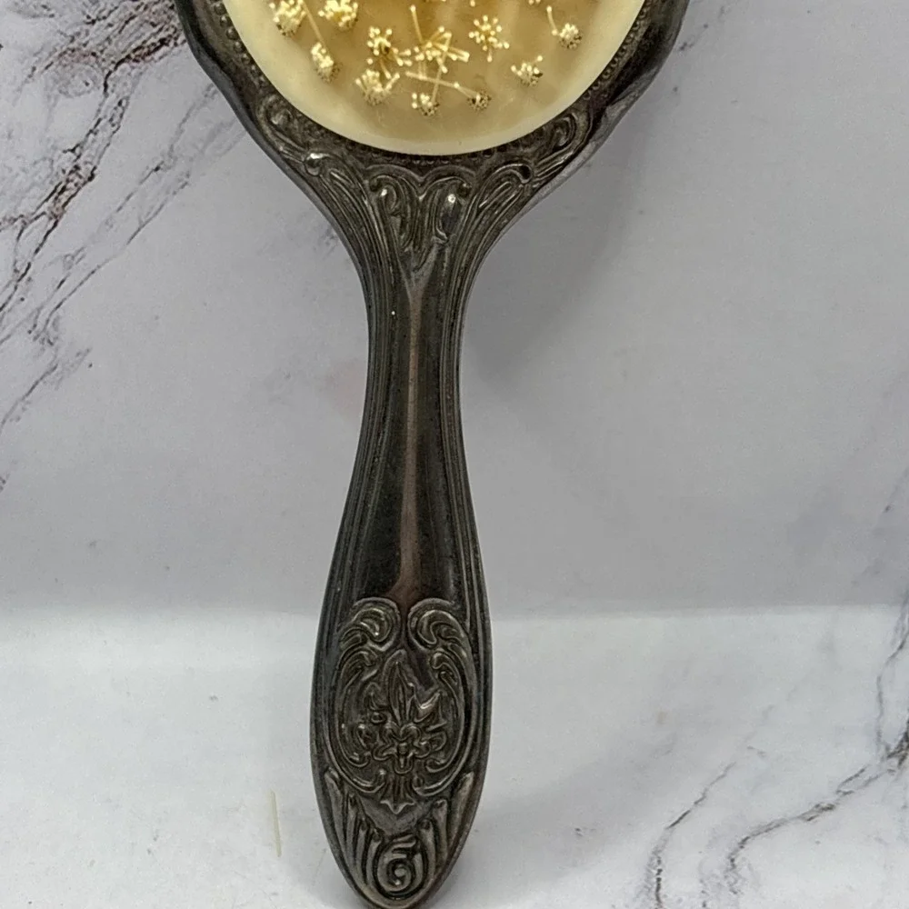 Vintage Ornate Silver Plate Hair Brush & Comb Set Vanity Dresser Collectible